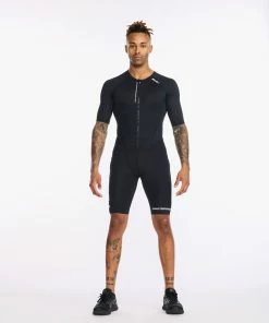2XU - Aero Sleeved Trisuit - Men's - Black/White - 2023 -ZONE3 shop MT6426d BLK WHT 01 66875.1656402660