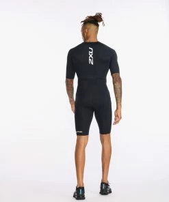 2XU - Aero Sleeved Trisuit - Men's - Black/White - 2023 -ZONE3 shop MT6426d BLK WHT 07 38673.1656402660