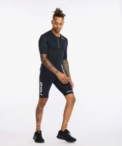 2XU - Aero Sleeved Trisuit - Men's - Black/White - 2023 -ZONE3 shop MT6426d BLK WHT 12 96267.1656402660