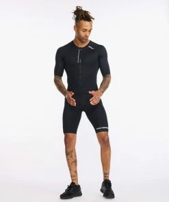 2XU - Aero Sleeved Trisuit - Men's - Black/White - 2023 -ZONE3 shop MT6426d BLK WHT 13 53742.1656402660