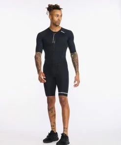 2XU - Aero Sleeved Trisuit - Men's - Black/White - 2023 -ZONE3 shop MT6426d BLK WHT 14 86453.1656402660