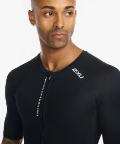 2XU - Aero Sleeved Trisuit - Men's - Black/White - 2023 -ZONE3 shop MT6426d BLK WHT 16 52316.1656402660