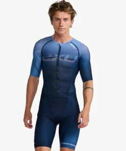 Front Page 21 2XU - Aero Sleeved Trisuit - Men's - Midnight/Turmeric