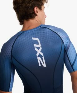 2XU - Aero Sleeved Trisuit - Men's - Midnight/Turmeric 14 2XU - Aero Sleeved Trisuit - Men's - Midnight/Turmeric -ZONE3 shop MT6426d MDN TUR 50 18992.1655980267