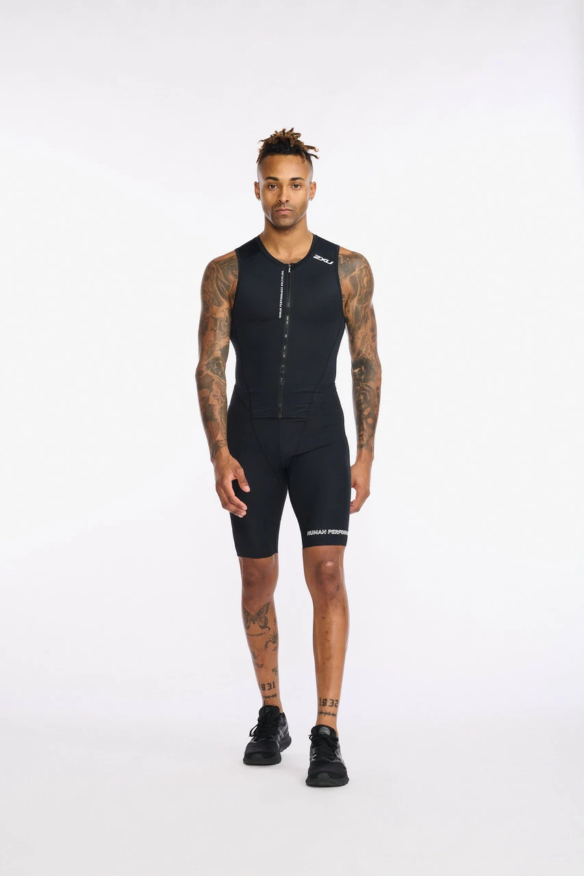 2XU - Aero Front Zip Trisuit - Men's - Black/White - 2023 1 2XU - Aero Front Zip Trisuit - Men's - Black/White - 2023