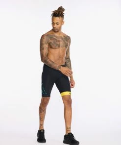 2XU - Core Tri Short - Men's - Black/Sulphur -ZONE3 shop MT6439b BLK SUL 12 71371.1660736783