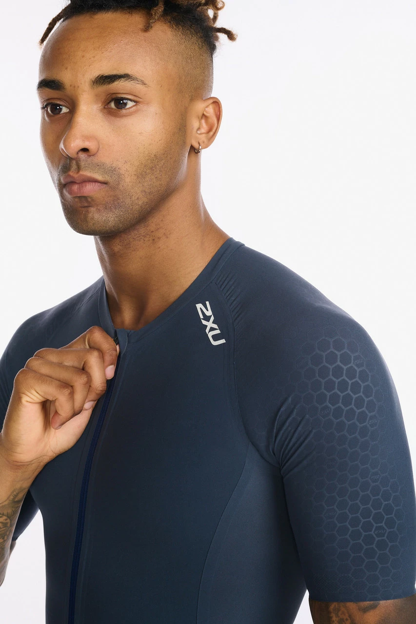 2XU - Light Speed Tech Sleeved Trisuit - Men's - Outerspace/White - 2023 1 2XU - Light Speed Tech Sleeved Trisuit - Men's - Outerspace/White - 2023