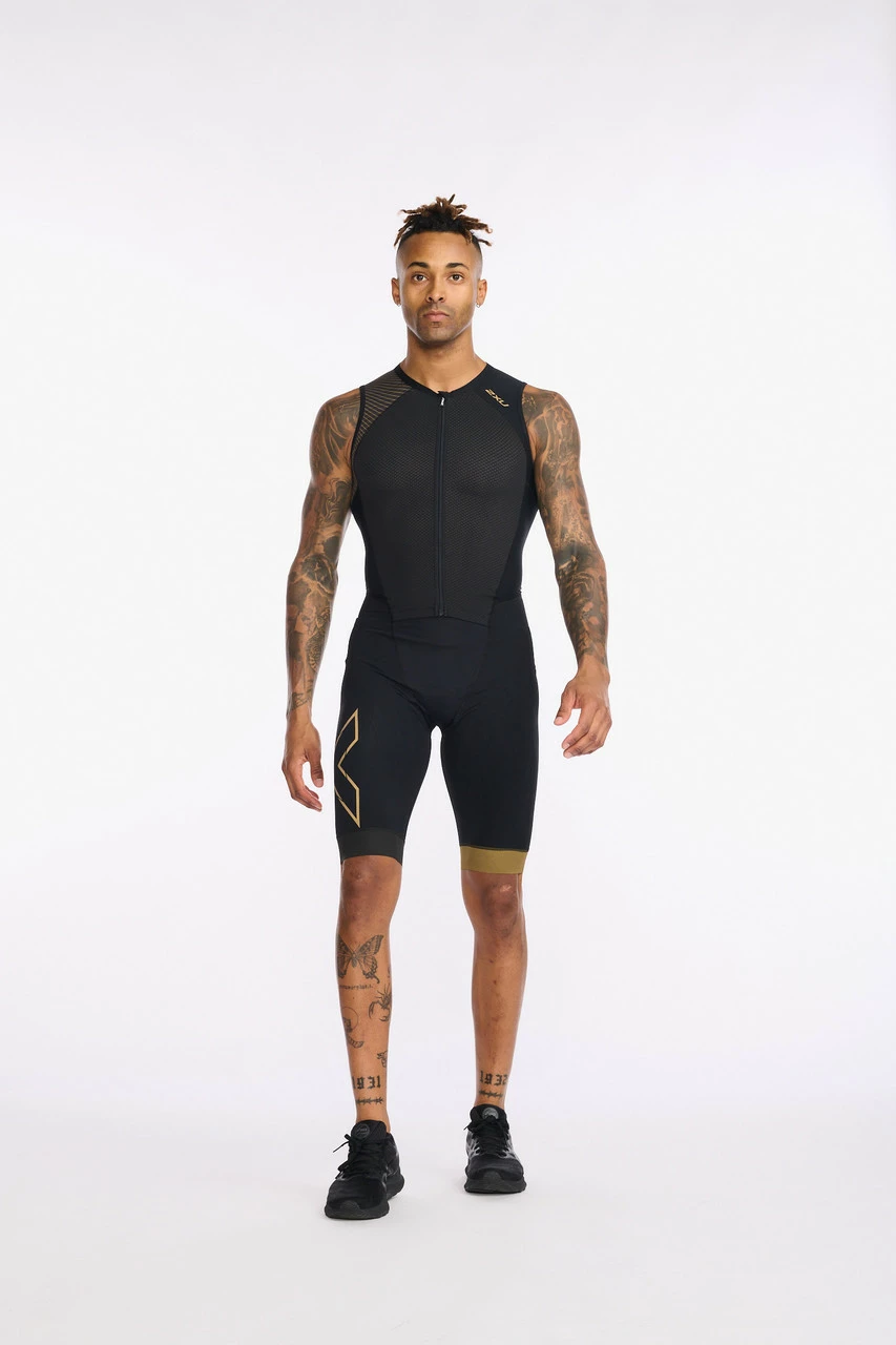 2XU - Light Speed Front Zip Trisuit - Men's - Black/Gold - 2023 1 2XU - Light Speed Front Zip Trisuit - Men's - Black/Gold - 2023