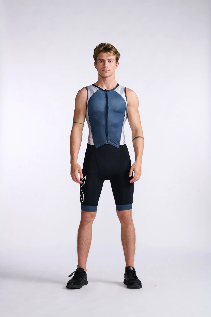 2XU - Light Speed Front Zip Trisuit - Men's - Midnight/White - 2023 1 2XU - Light Speed Front Zip Trisuit - Men's - Midnight/White - 2023