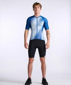2XU - Aero Tri Sleeved Top - Men's - Surf/White - 2023 -ZONE3 shop MT6662a SUF WHT 01 35097.1666343100