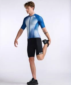 2XU - Aero Tri Sleeved Top - Men's - Surf/White - 2023 -ZONE3 shop MT6662a SUF WHT 04 73805.1666343101