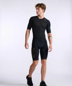 2XU - Light Speed Sleeved Trisuit - Men's - Black/Gold - 2023 -ZONE3 shop MT7019d BLK GLD 15 98384.1666343092