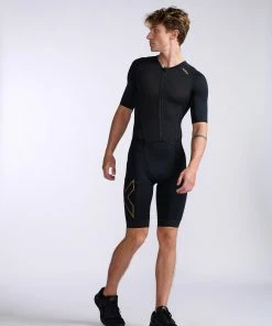 2XU - Light Speed Sleeved Trisuit - Men's - Black/Gold - 2023 -ZONE3 shop MT7019d BLK GLD 16 73825.1666343092