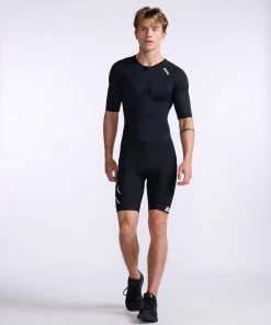 2XU - Core Sleeved Trisuit - Men's - Black/White - 2023 -ZONE3 shop MT7043d BLK WHT 02 95062.1666343074