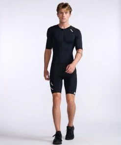2XU - Core Sleeved Trisuit - Men's - Black/White - 2023 -ZONE3 shop MT7043d BLK WHT 03 41443.1666343075