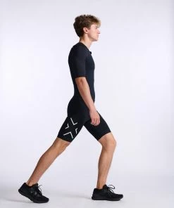 2XU - Core Sleeved Trisuit - Men's - Black/White - 2023 -ZONE3 shop MT7043d BLK WHT 08 53653.1666343075