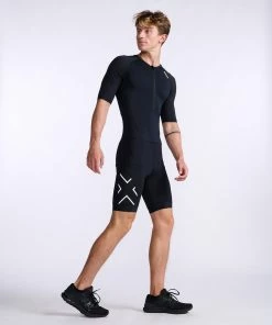 2XU - Core Sleeved Trisuit - Men's - Black/White - 2023 -ZONE3 shop MT7043d BLK WHT 09 90781.1666343075