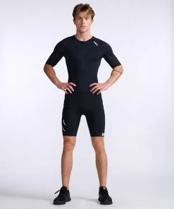 2XU - Core Sleeved Trisuit - Men's - Black/White - 2023 -ZONE3 shop MT7043d BLK WHT 17 85595.1666343075