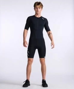 2XU - Core Sleeved Trisuit - Men's - Black/White - 2023 -ZONE3 shop MT7043d BLK WHT 19 82478.1666343075