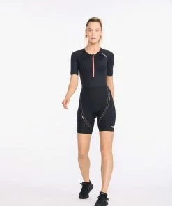 2XU - Aero Sleeved Trisuit - Women's - Black/Hyper Coral
