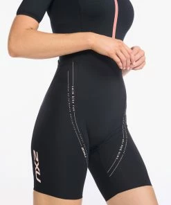 2XU - Aero Sleeved Trisuit - Women's - Black/Hyper Coral -ZONE3 shop WT6431d BLK HYC 24 96766.1652774385