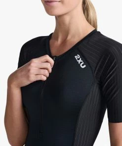 2XU - Aero Sleeved Trisuit - Women's - Black/White - 2023 -ZONE3 shop WT6431d BLK WHT 24 22145.1666344709