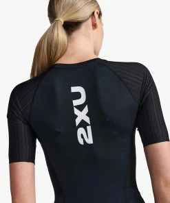 2XU - Aero Sleeved Trisuit - Women's - Black/White - 2023 -ZONE3 shop WT6431d BLK WHT 27 81868.1666344696