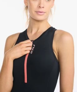 2XU - Aero Front Zip Trisuit - Women's - Black/Hyper Coral - 2023 -ZONE3 shop WT6432d BLK HYC 18 68221.1645199244