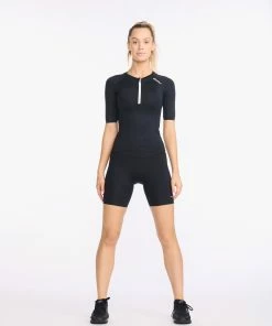 2XU - Aero Tri Sleeved Top - Women's - Black/Hyper Coral