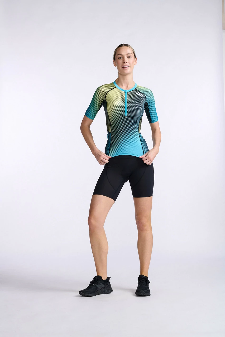 2XU - Aero Tri Sleeved Top - Women's - Cyan/White - 2023 18 2XU - Aero Tri Sleeved Top - Women's - Cyan/White - 2023 - Image 18