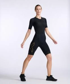 2XU - Light Speed Sleeved Trisuit - Women's - Black/Gold - 2023 -ZONE3 shop WT7018d BLK GLD 11 65403.1666342830