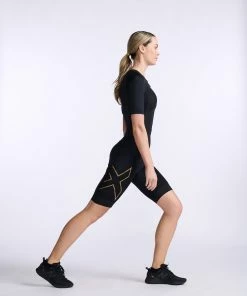 2XU - Light Speed Sleeved Trisuit - Women's - Black/Gold - 2023 -ZONE3 shop WT7018d BLK GLD 12 51711.1666342830