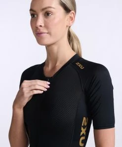 2XU - Light Speed Sleeved Trisuit - Women's - Black/Gold - 2023 -ZONE3 shop WT7018d BLK GLD 21 33509.1666342947