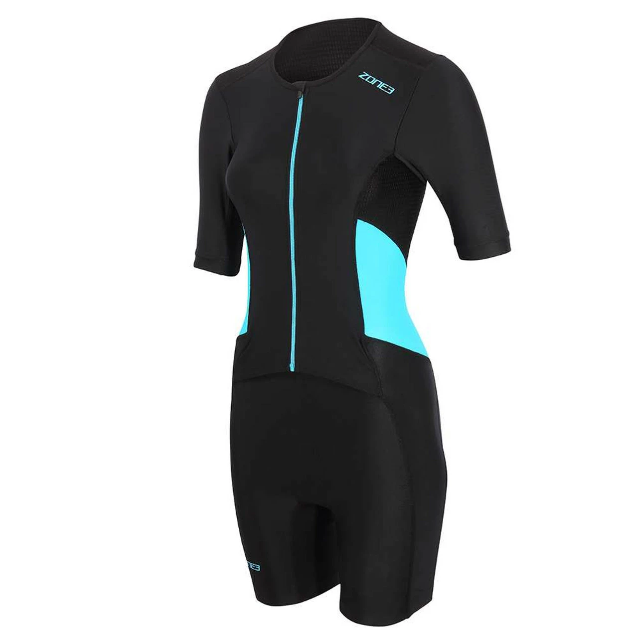 Zone 3 Zone3 - Activate Women's Short Sleeve Full Zip Trisuit - Black/Blue - 2023 1 Zone 3 Zone3 - Activate Women's Short Sleeve Full Zip Trisuit - Black/Blue - 2023