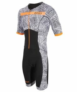 Zone 3 Zone3 - Activate+ Men's Kona Speed Short-Sleeve Full Zip Trisuit - Black/White/Orange - 2023