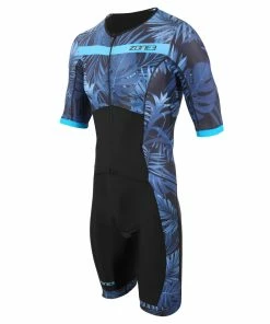 Zone 3 Zone3 - Activate+ Men's Tropical Palm Short Sleeve Full Zip Trisuit - Navy/Blue - 2023