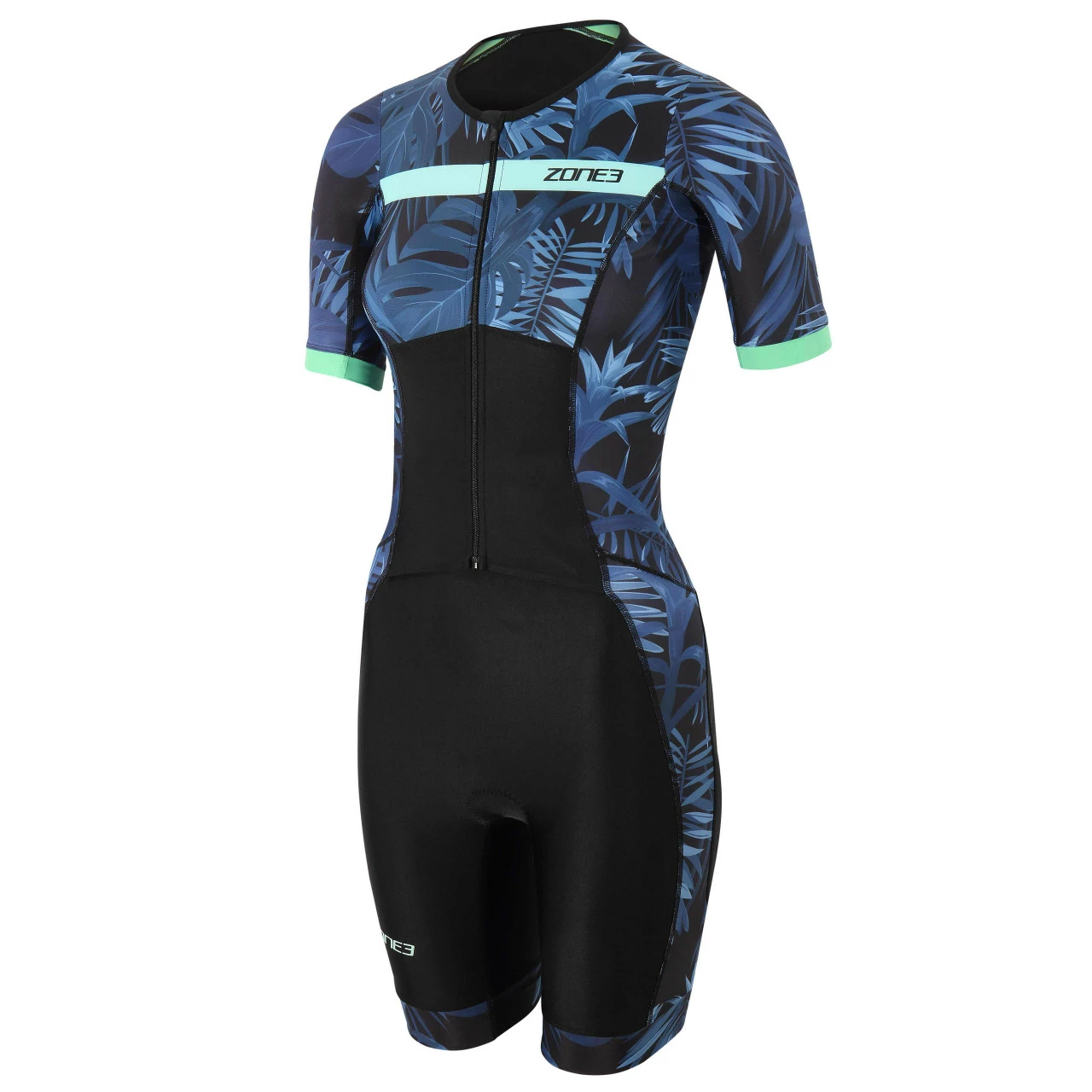 Zone 3 Zone3 - Activate+ Women's Tropical Palm Short-Sleeve Full Zip Trisuit - Navy/Mint - 2023 4 Zone 3 Zone3 - Activate+ Women's Tropical Palm Short-Sleeve Full Zip Trisuit - Navy/Mint - 2023 - Image 4