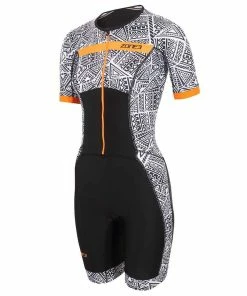 Zone 3 Zone3 - Activate+ Kona Speed Short Sleeve Full Zip Women's Trisuit - Black/White/Orange - 2023
