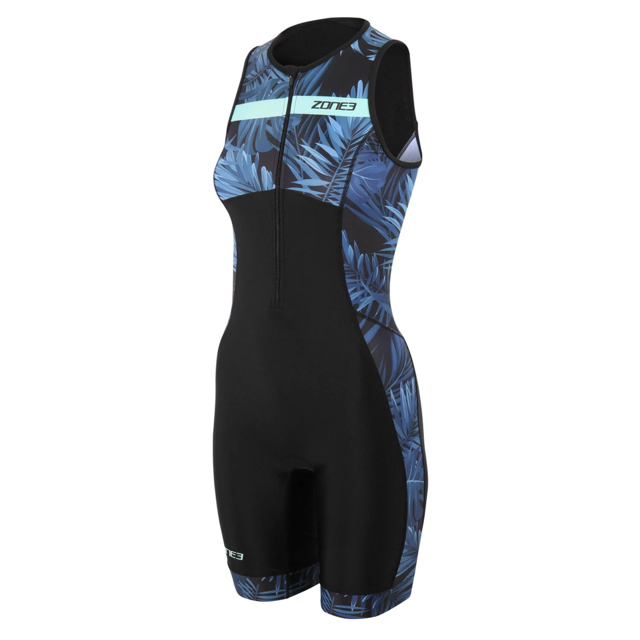 Zone 3 Zone3 - Activate+ Tropical Palm Women's Sleeveless Trisuit - Navy/Mint - 2023 1 Zone 3 Zone3 - Activate+ Tropical Palm Women's Sleeveless Trisuit - Navy/Mint - 2023